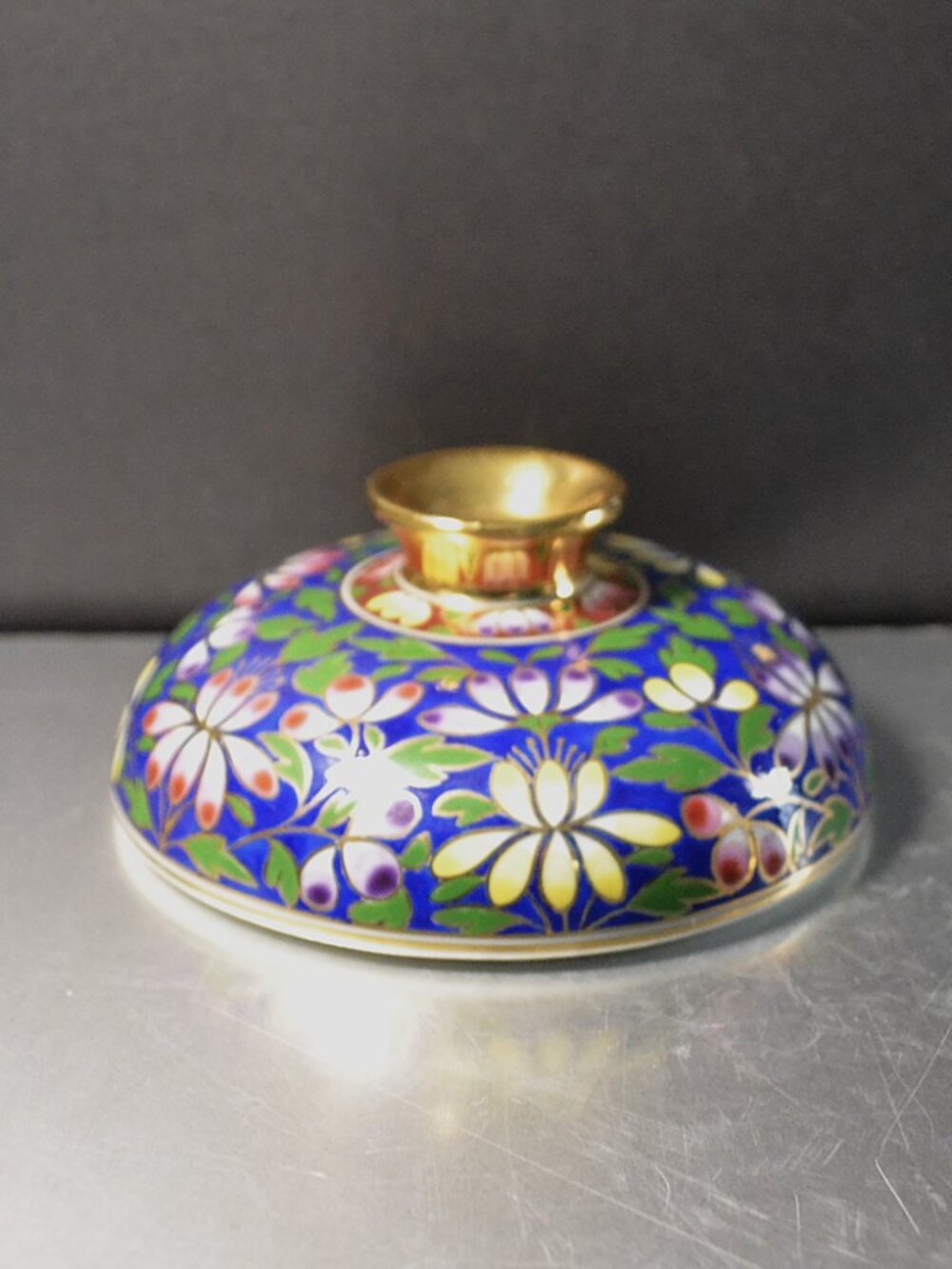 Traditional Thai Benjarong Ginger Jar Ornate Cobalt Blue Gold Enamel With Lid - Picture 5 of 7
